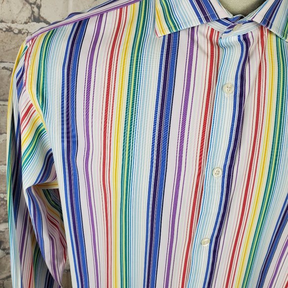 Thomas PINK Dress Shirt Size 16 34 1/2 Rainbow - Picture 3 of 11